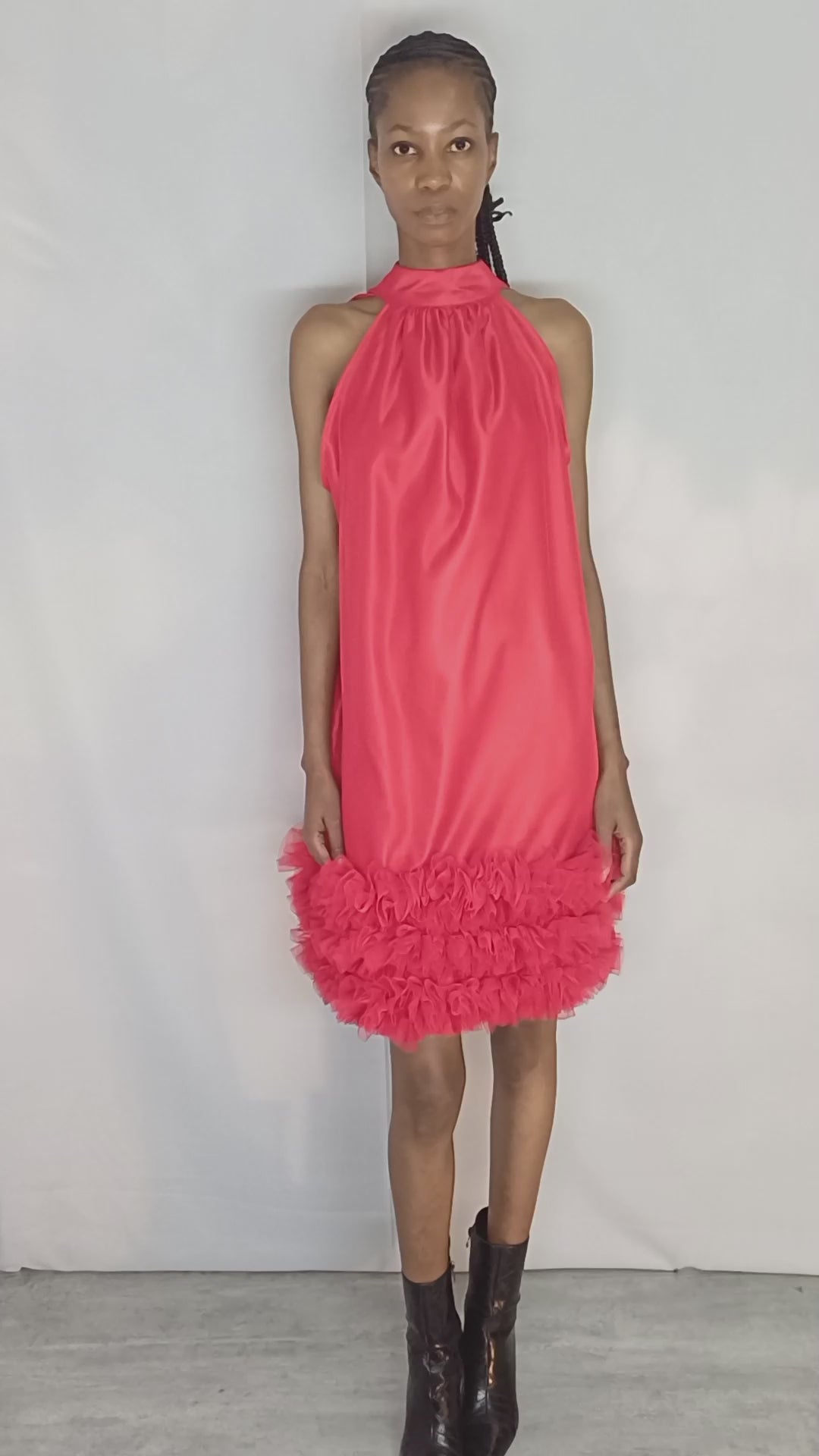 LK Clothing Red halter-neck Freedom Dress with Ruffle