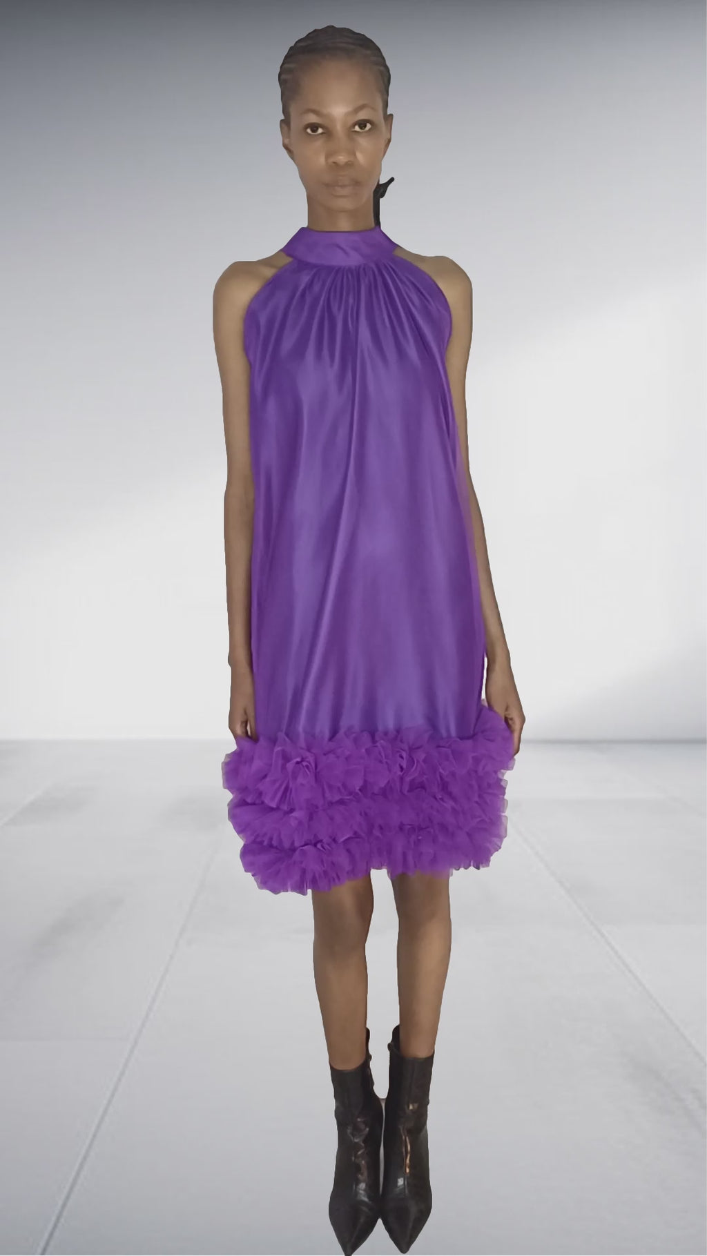 LK Clothing Purple halter-neck Freedom Dress with Ruffle